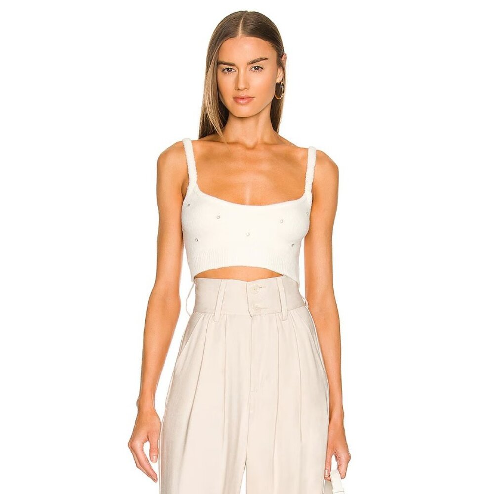 ASTR the Label Tea Party Top Ivory Knit Fuzzy Crystal